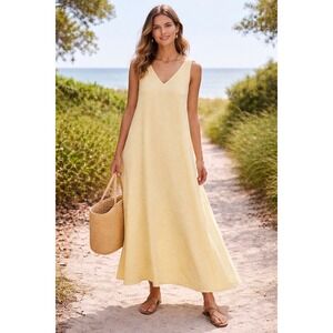 Petal + Pup Womens Lia V-Neck Sleeveless Maxi Dress L Lemon Yellow New NWT